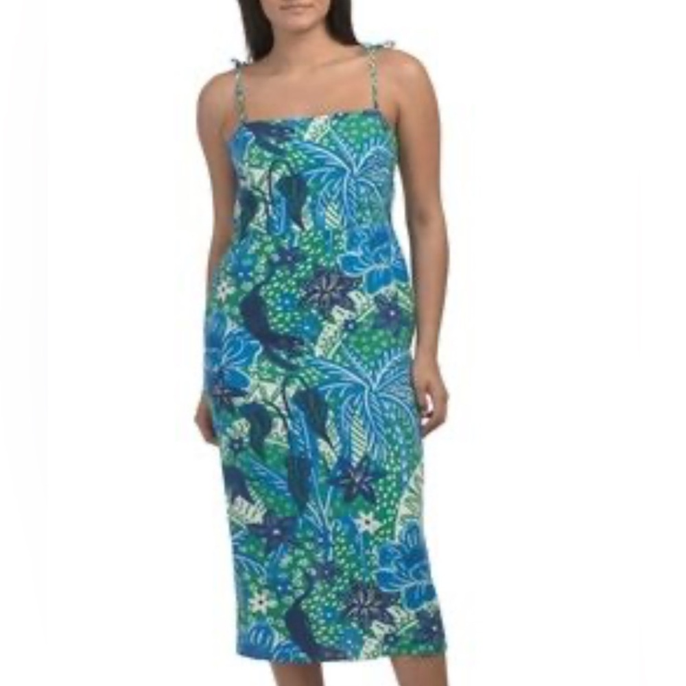 NEW Rachel Zoe Jungle Panther linen tie shoulder Midi sun Dress NWT $169 XS